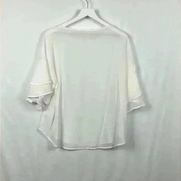 Red Lolly Women’s Scoop Neck Pullover Hi-Lo Short Sleeves w/Ruffles White L - Picture 6 of 8